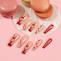 No.VN75 Valentine’s Flame Wave Heart Press-On Nails Set (24 Pcs)