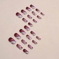 No.F244 Wine Red Glass Fingernails Patch 24pcs/Set