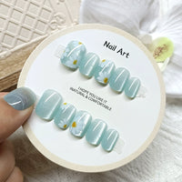 No.FP18 10pcs Light Green Cat's Eye Press-On Fingernails