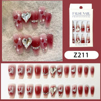 No.F342 Pink Heart Diamond Fingernails Patch 24pcs/Set