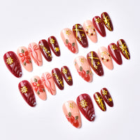 No.CM118 Christmas Red Flower Fingernails Patch 24pcs/Set