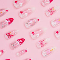 No.F466 Pink Flash Diamond Fingernails Patch 24pcs/Set