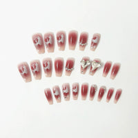 No.F342 Pink Heart Diamond Fingernails Patch 24pcs/Set