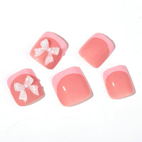 No.421 Pink Pearl Bow Toenails Patch 24pcs/Set