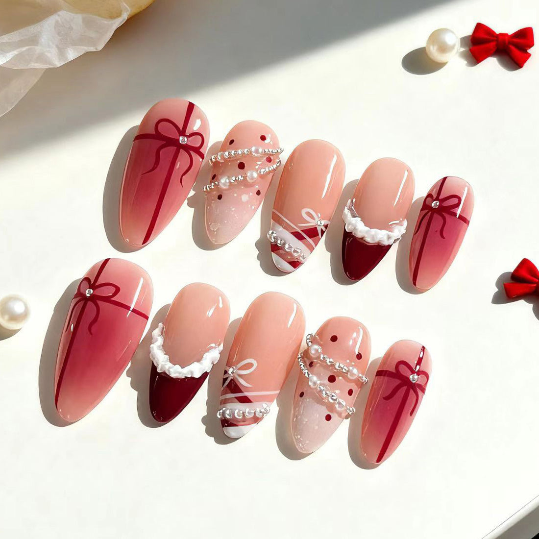 No.CM121 Christmas Bow Fingernails Patch 24pcs/Set