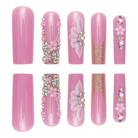 No.F543 Pink Flower Long Fingernails Patch 24pcs/Set