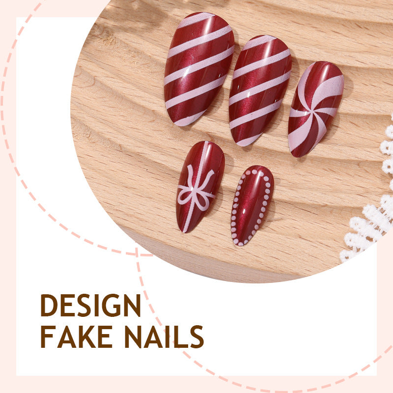 No.CM114 Christmas Red Stripes Fingernails Patch 24pcs/Set