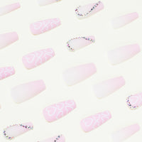 No.F461 Pink Heart Fingernails Patch 24pcs/Set