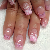 No.F377 Pink Glitter Fingernails Patch 24pcs/Set