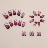 No.F244 Wine Red Glass Fingernails Patch 24pcs/Set