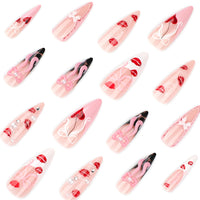 No.VN73 Valentine’s Red Lip Print Press-On Nails Set (24 Pcs)