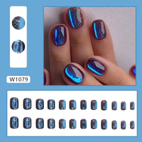 No.F325 Blue Glitter Fingernails Patch 24pcs/Set