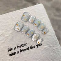 No.FP33 Blue Crystal Cat's Eye Hand Made Fingernails 10pcs