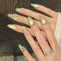 No.FP29 Green Cat's Eye Hand Made Fingernails 10pcs