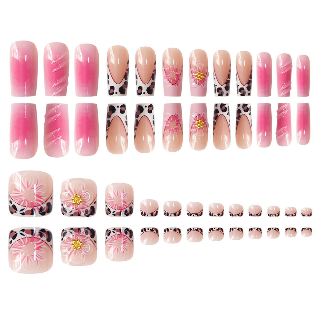 No.PSN85 Sweet Flower Leopard Hand & Toe Pair Set-48pcs