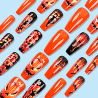 No.AW133 Halloween Skeleton Pumpkin Fingernails Patch 24pcs/Set