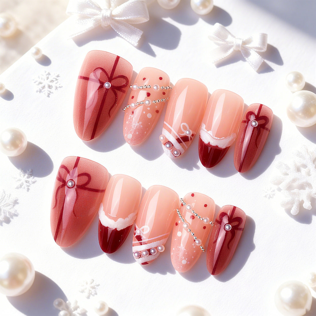 No.CM121 Christmas Bow Fingernails Patch 24pcs/Set