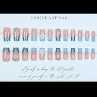 No.F495 Blue Flower Fingernails Patch 24pcs/Set