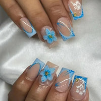 No.F406 Blue Flower Fingernails Patch 24pcs/Set