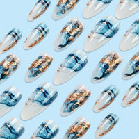 No.F565 Blue Flower Fingernails Patch 24pcs/Set