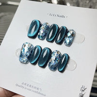No.FP17 10pcs Blue Cat's Eye Press-On Fingernails