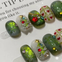 No.FP44 Christmas Cat's Eye Hand Made Fingernails 10pcs