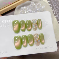 No.FP42 Guava Cat's Eye Hand Made Fingernails 10pcs