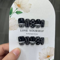 No.FP38  Black Hand Made Fingernails 10pcs