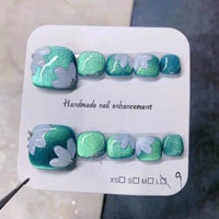 No.371 Green Cat's Eye Handmade Toenails Patch 10pcs/Set