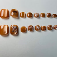 No.DT15 Brown Bow Cat‘s Eye Toenails Patch 24pcs/Set