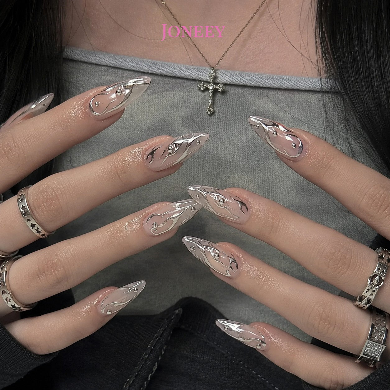 No.F688 Silver Flame Fingernails Patch 24pcs/Set