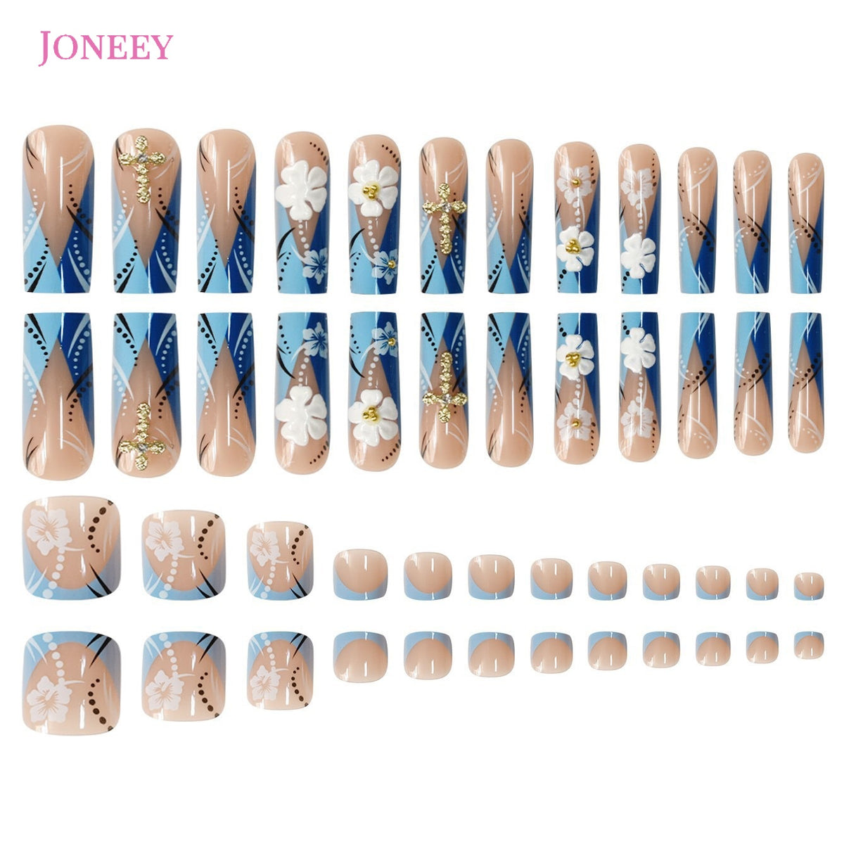 No.PSN130 White Flowers Hand & Toe Pair Set-48pcs