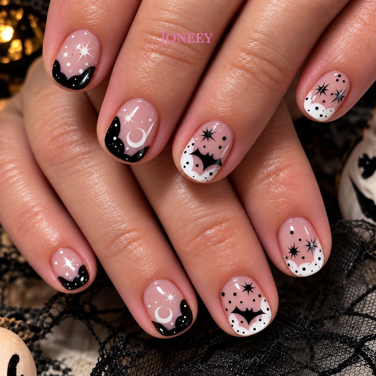 No.AW73 Halloween White Star&Moon Fingernails Patch 24pcs/Set