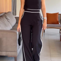 Crossover Neck Tunic Wide Leg Suit