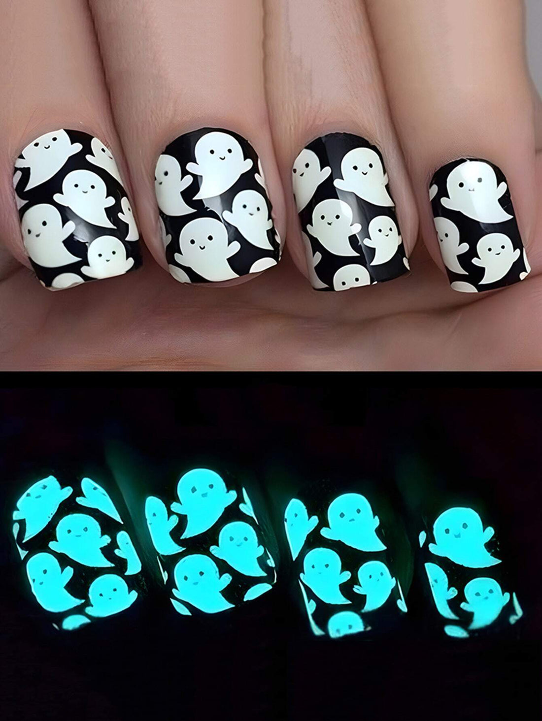 No.AW15 Halloween Luminous White Ghost  Fingernails Patch 24pcs/Set