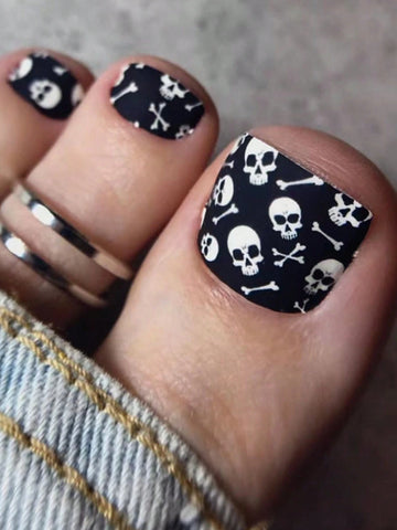 No.336 Halloween Skull Head Black & White Matte Design Toenails Patch 24pcs/Set