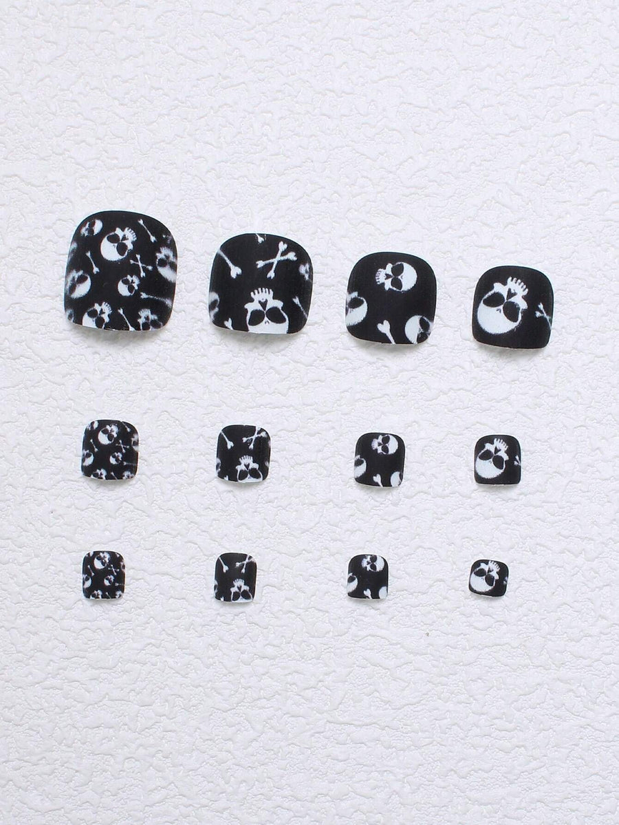 No.336 Halloween Skull Head Black & White Matte Design Toenails Patch 24pcs/Set