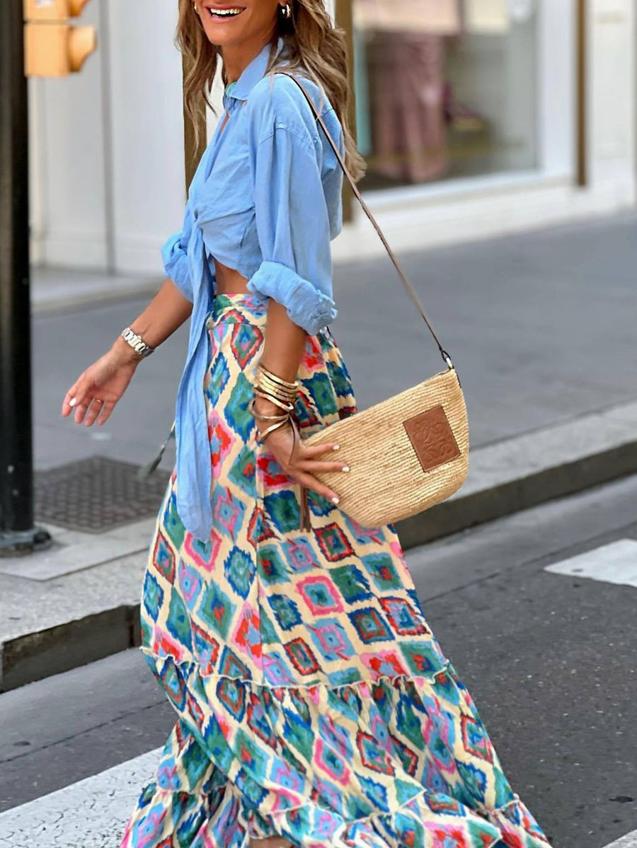 Boho Print Beach Swing Skirt