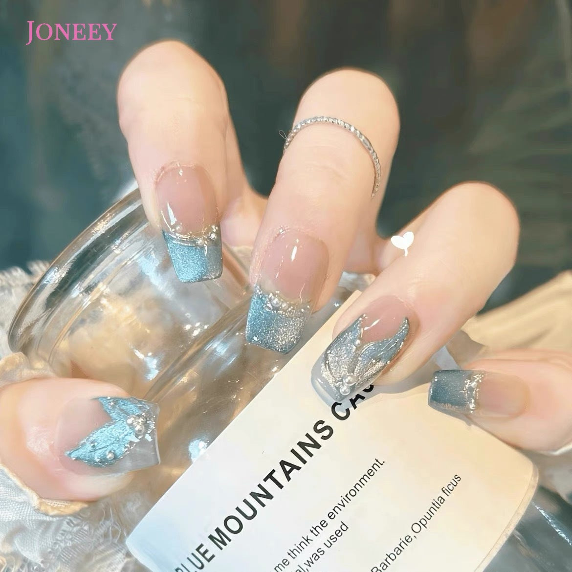 No.FP46 Blue Cat's Eye Hand Made Fingernails 10pcs
