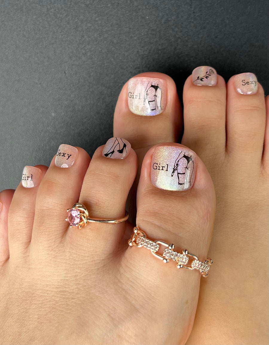 No.DT7 Sexy Girl Aurora Toenails Press-On Nails 24pcs/Set