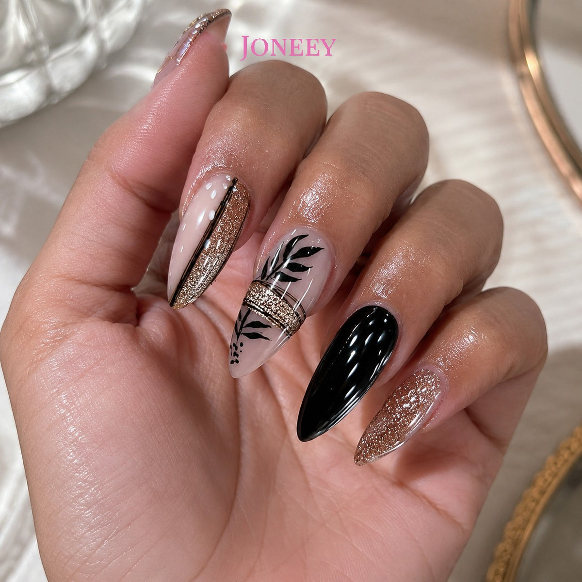 No.F341 Black Leaf Fingernails Patch 24pcs/Set