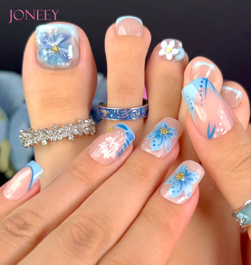 No.PSN163 Blue Flower Hand & Toe Pair Set-48pcs