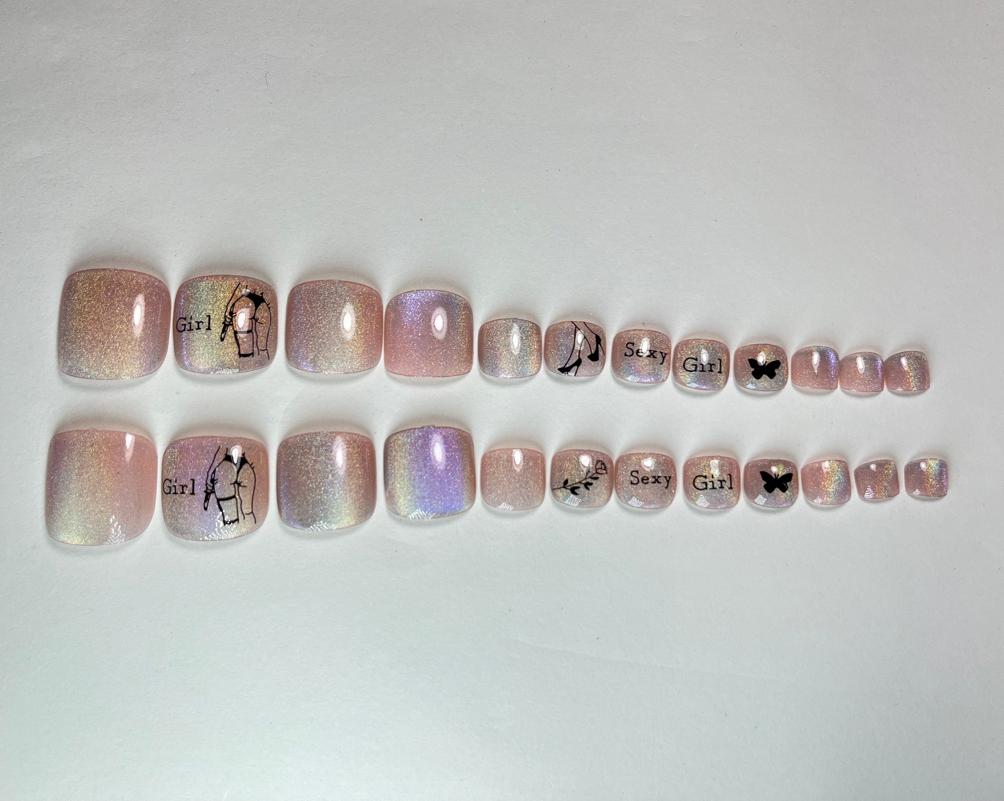 No.DT7 Sexy Girl Aurora Toenails Press-On Nails 24pcs/Set