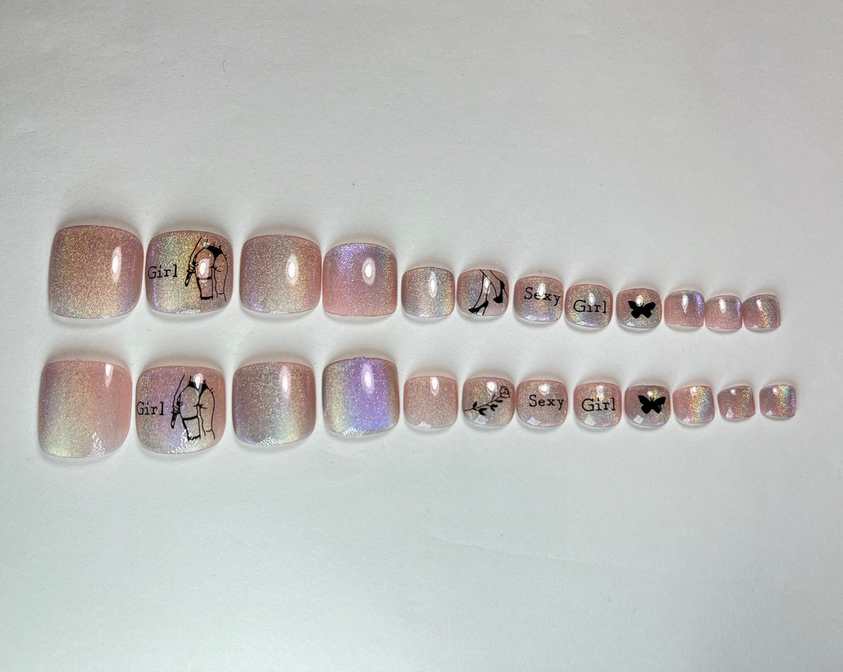 No.DT7 Sexy Girl Aurora Toenails Press-On Nails 24pcs/Set