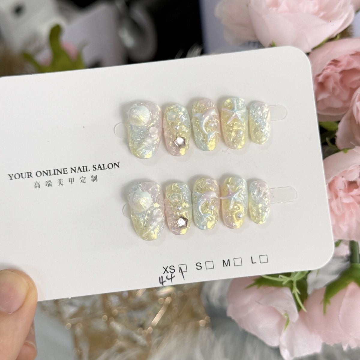 No.FP49 Summer Beach Hand Made Fingernails 10pcs