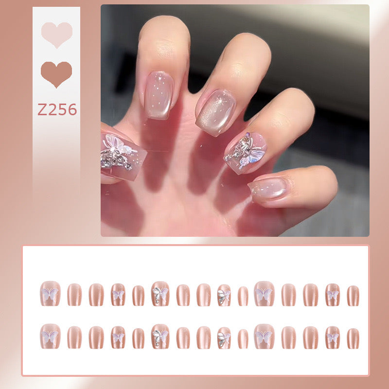 No.F144 Butterfly Cat-eye Pink Fingernails Patch 24pcs/Set