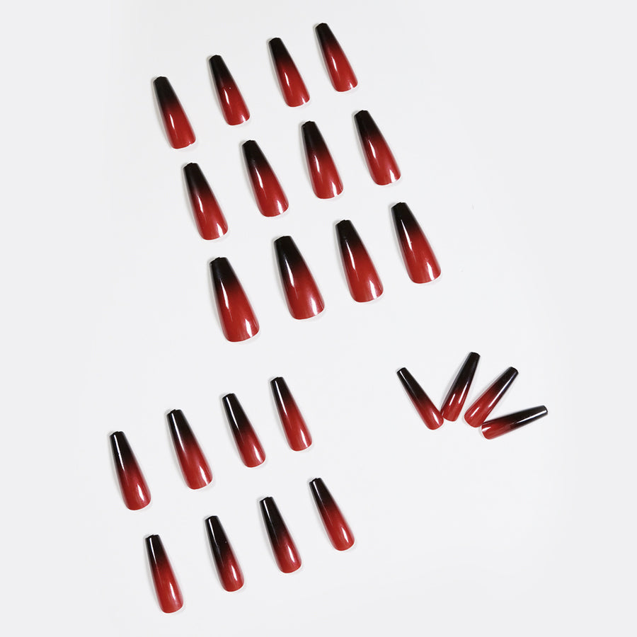 No.F139 Red&Black Gradient Fingernails Patch 24pcs/Set