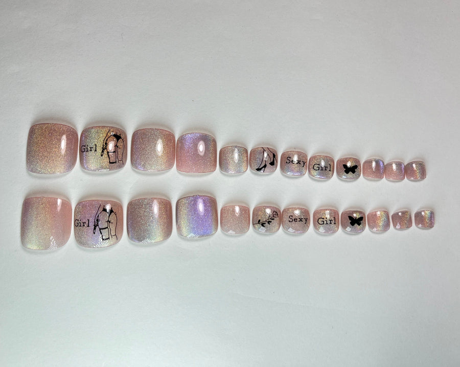 No.DT7 Sexy Girl Aurora Toenails Press-On Nails 24pcs/Set