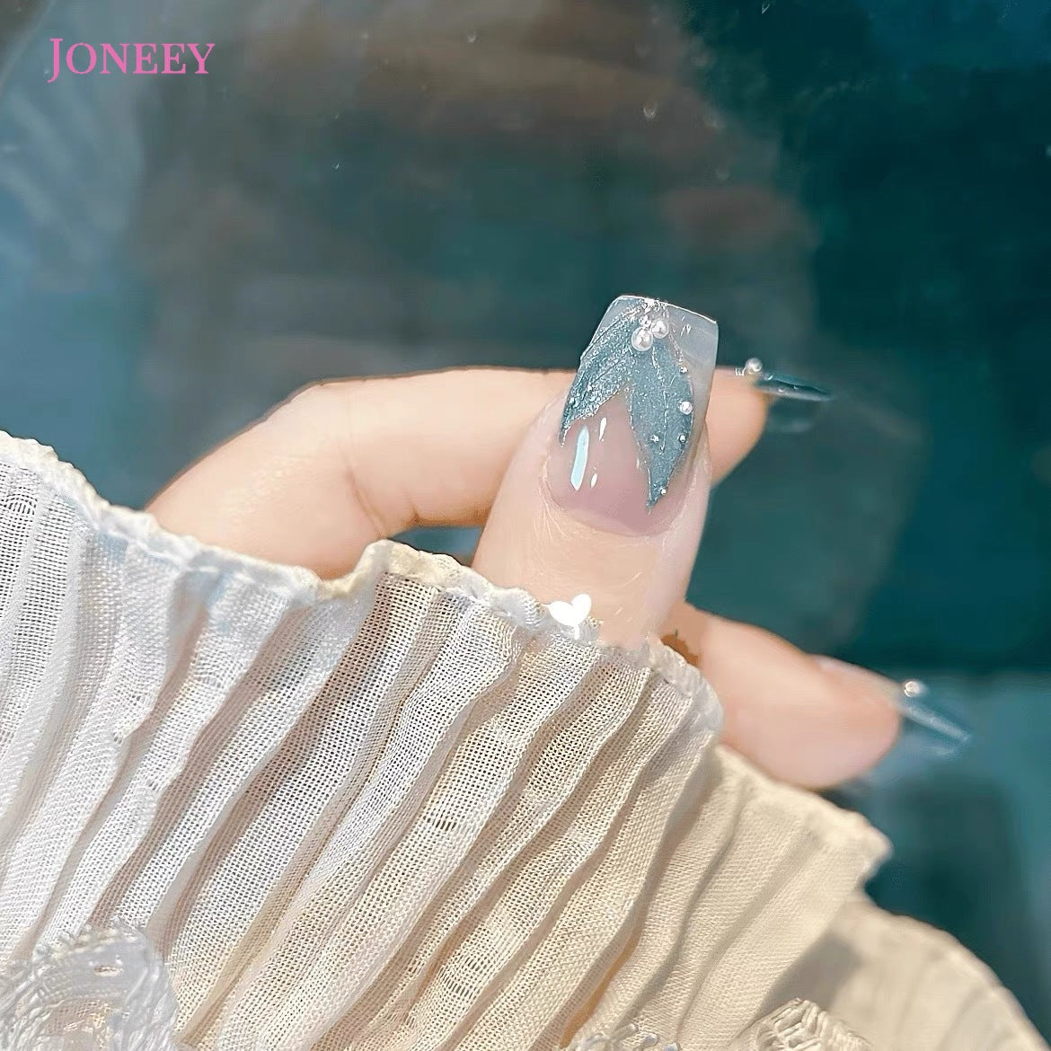 No.FP46 Blue Cat's Eye Hand Made Fingernails 10pcs