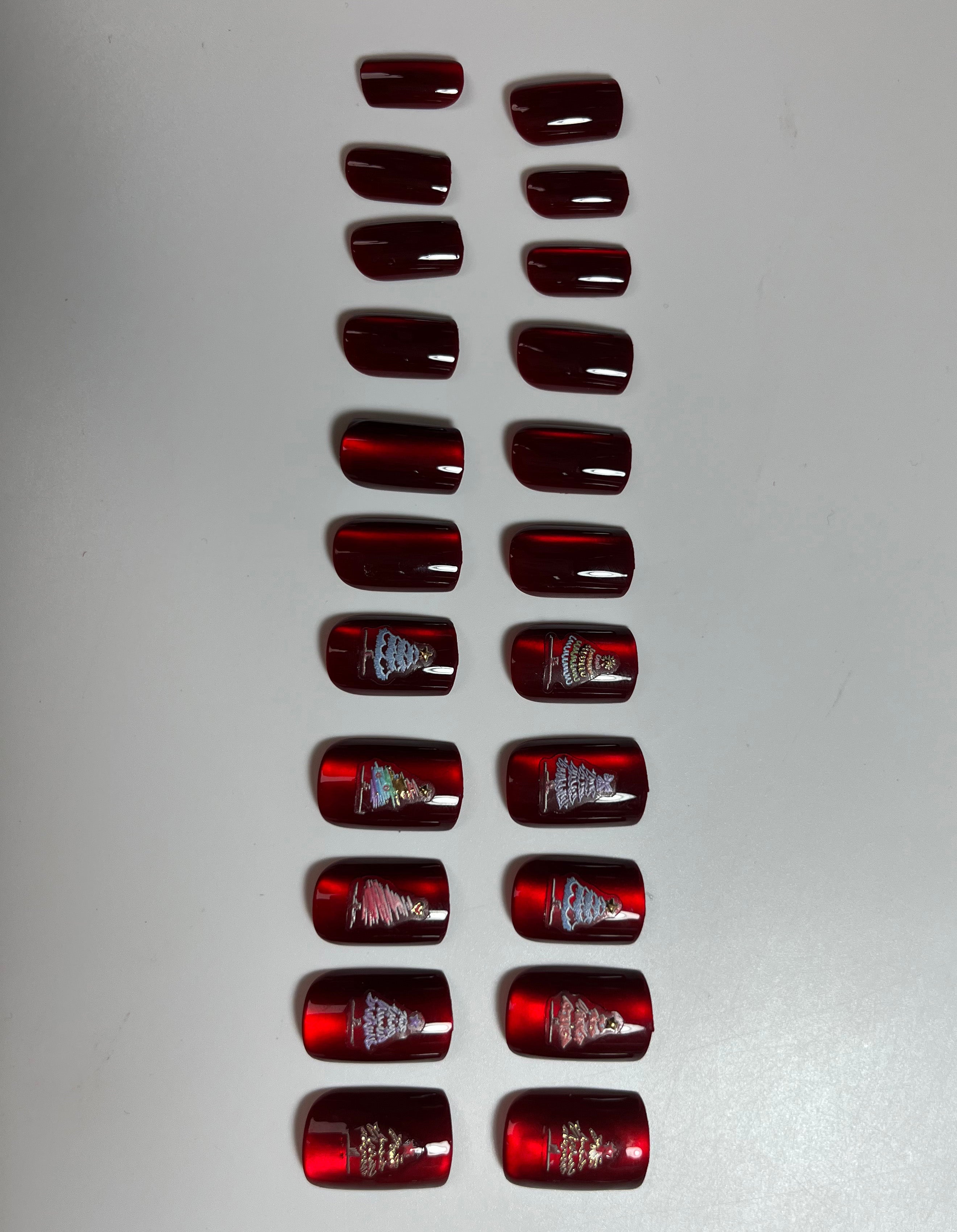 No.CM123 Christmas Red Cat's Eye Fingernails Patch 24pcs/Set